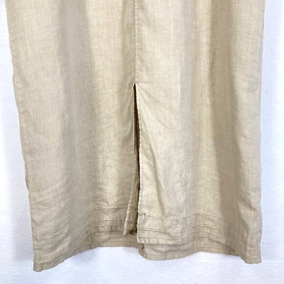 Rivieres de Lune 3/4 Sleeve Open Cuff 100% Linen Midi Dress Light Beige - Picture 6 of 10